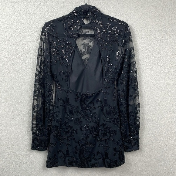 Alexis Franciska Dress in Beaded Black Sparkle Long Sleeve Mini LBD Sz S - Picture 7 of 16